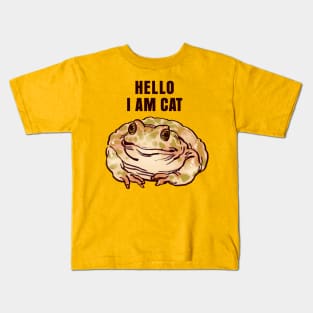 funny polite cute  green spotted toad but it is a cat / hello i am cat text Kids T-Shirt